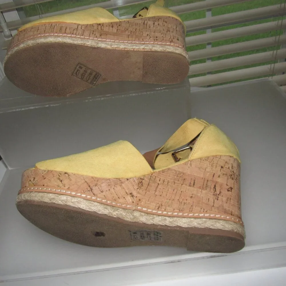 Altar’d State Espadrille Cork Wedge Sandals – Mustard Yellow Suede, Size 10